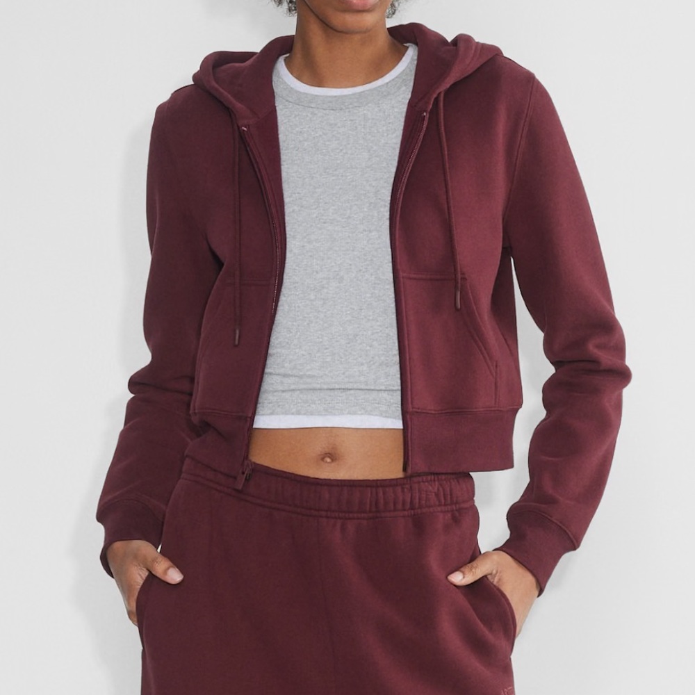 Aritzia Maroon Sweatfleece Set Top and Bottom